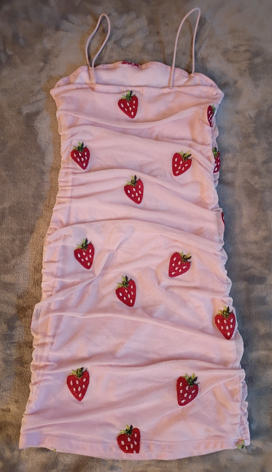 rue21 Strawberry Print Ruched Mesh Lined Stretch Bodycon Mini Dress XS