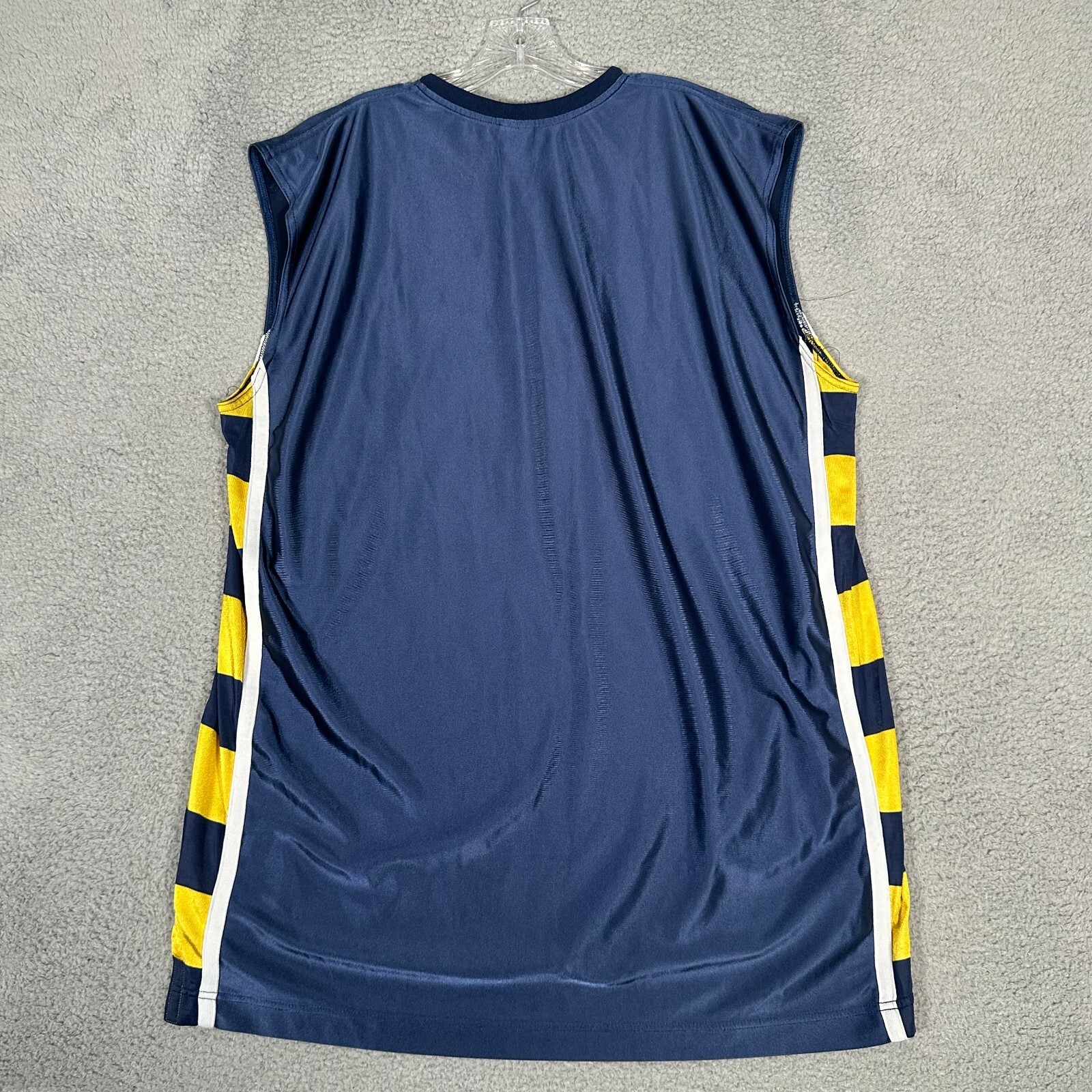 Vtg Nike Tank Top Mens 2XL Blue Yellow Shiny Silky Basketball Jersey Sleeveless