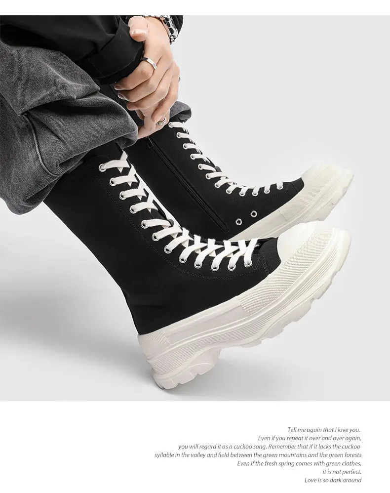 New Mens Round Toe Platform Mid Heels Mid Calf Boots Causal Strappy Shoes Zipper