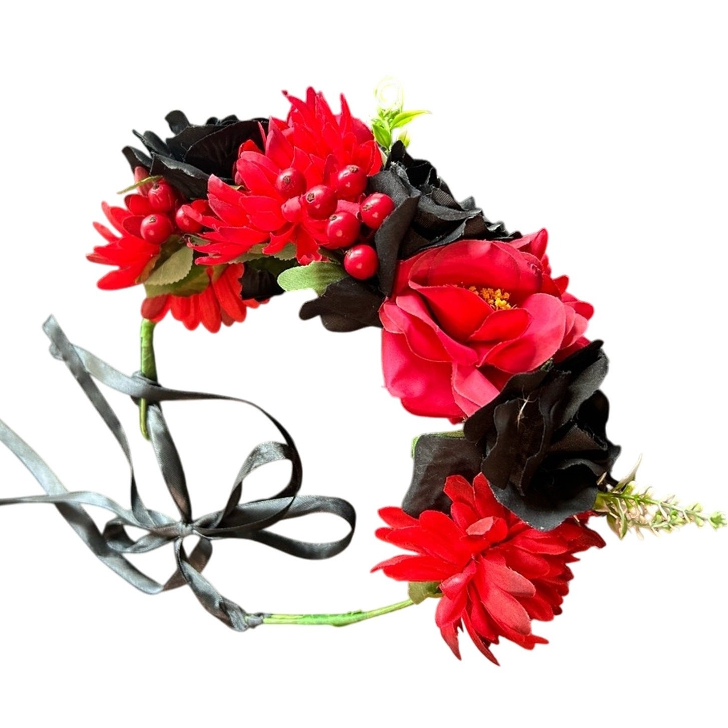Bohemian Red Black berries Floral Headband- faux- rave festival