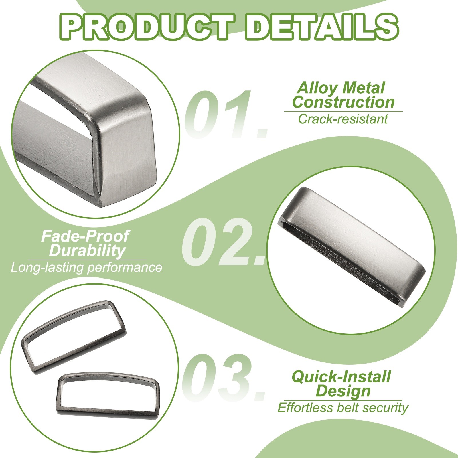 1-3/8 Inch 40mm Belt Loop Keepers, 4 Pcs Alloy Belt Men’s Buckle, Silver Grey