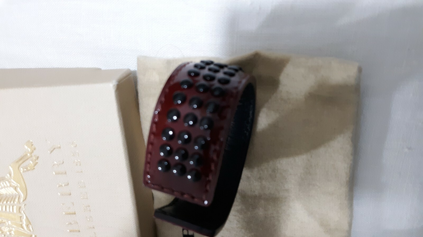 BURBERRY LEATHER CUFF BANGLE BERRY RED BLACK GROMMETS NEW TAGS UNISEX