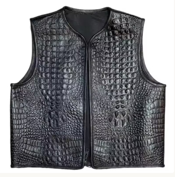 Men’s Crocodile Leather Look Vest, Handmade Biker Western Gilet, Gift For Him
