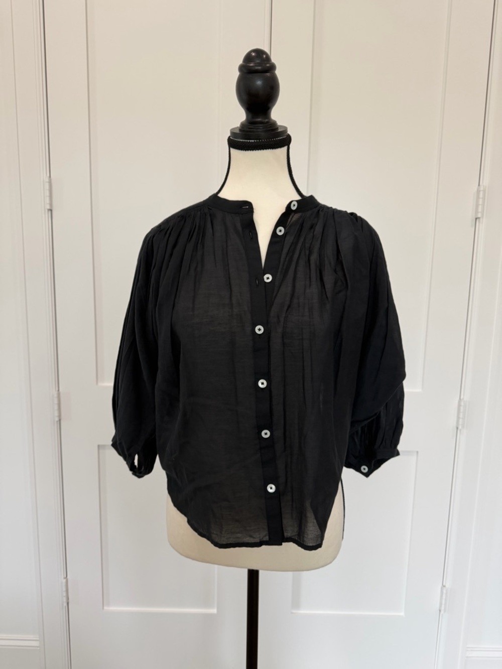 🖤 Madewell Shirred Voile Button-Up Top Black XXS 🖤