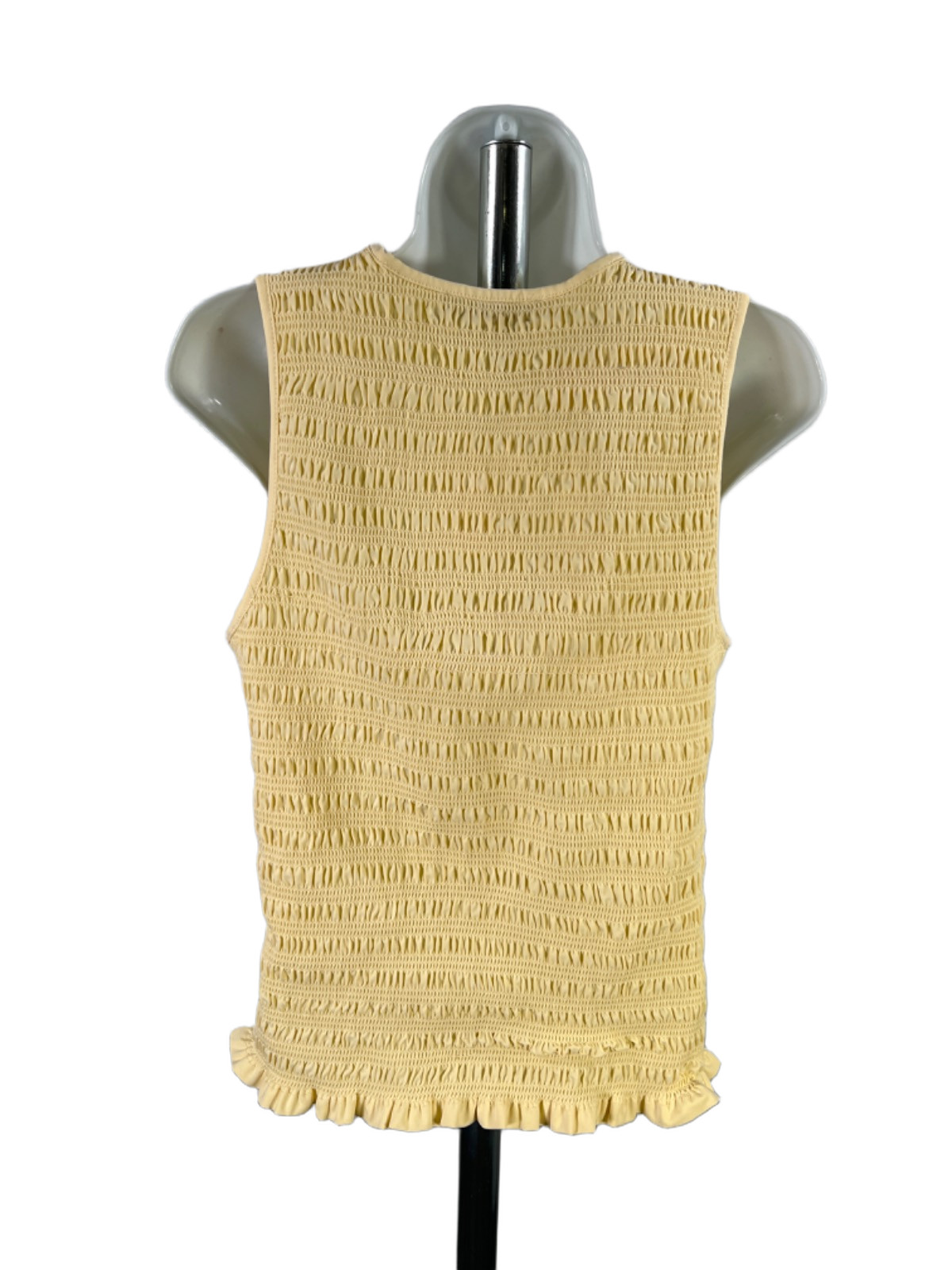 Loft Women’s Yellow Smocked V Neck Ruffle Trim Sleeveless Blouse – L