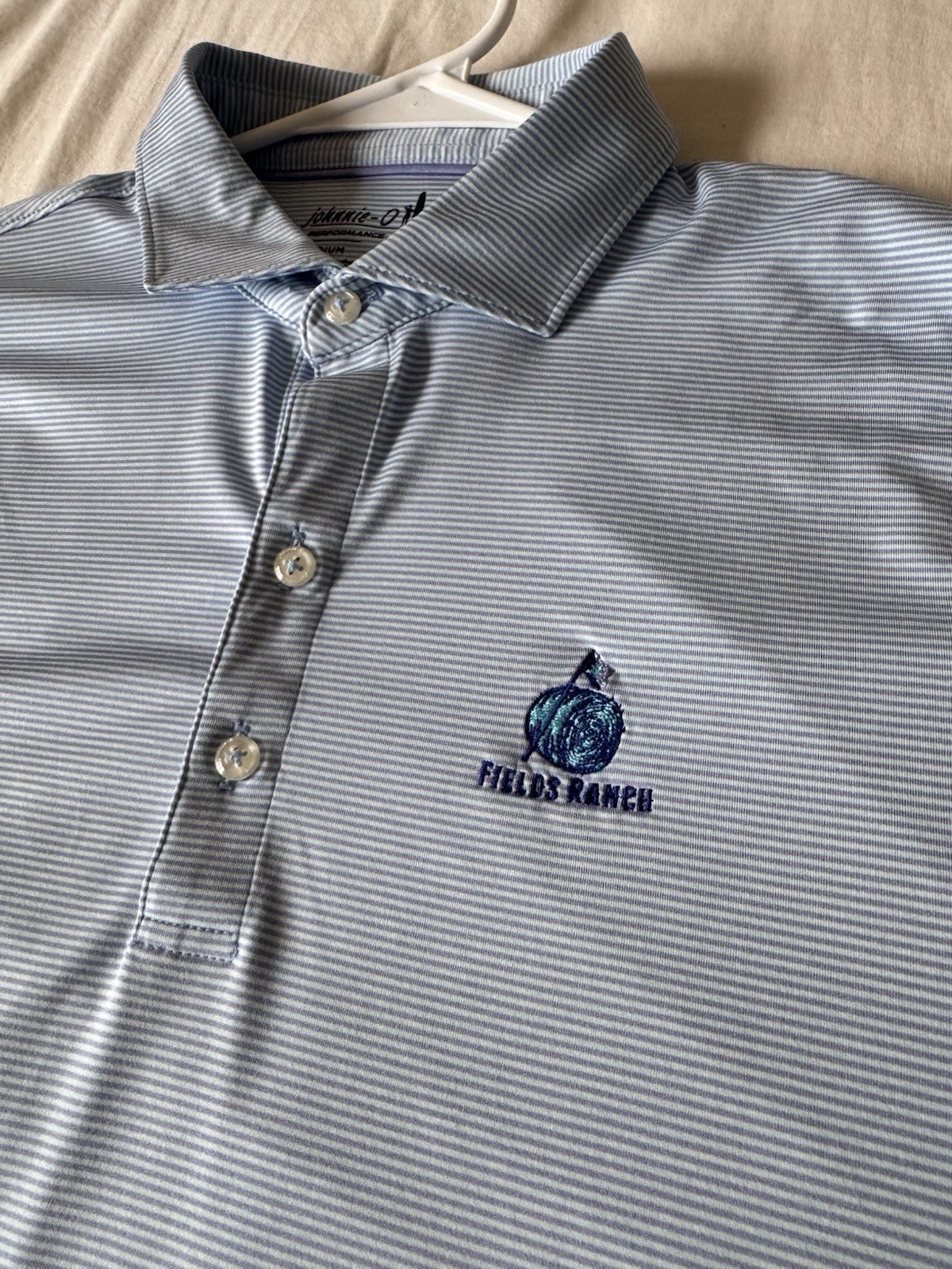 johnnie-O Men’s Polo Shirt M Blue/White Striped Short Sleeve Embroidered Logo