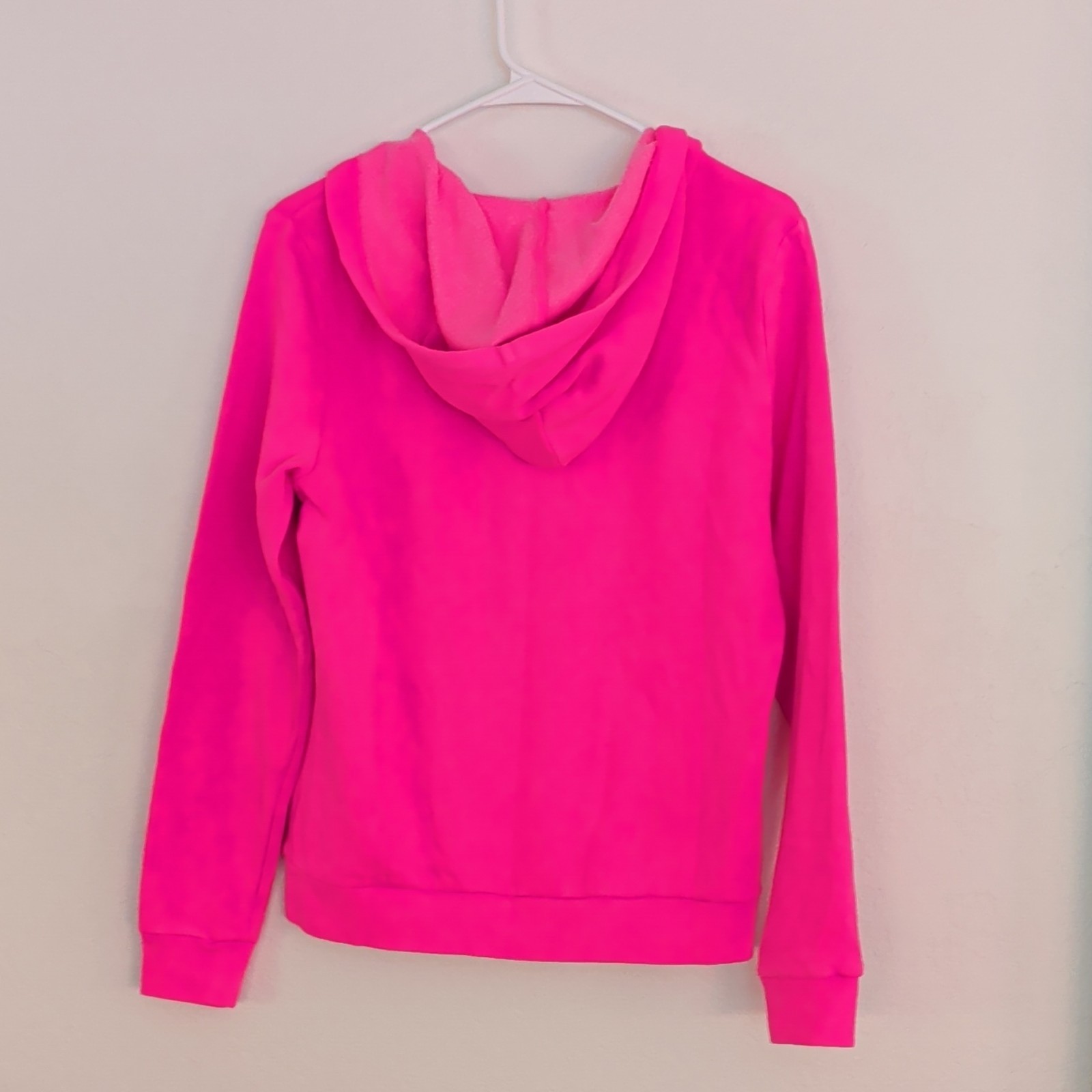 PINK Pink/White Solid Full Zip Fleece Hoodie Logo Hooded Pockets Long Sleeve M