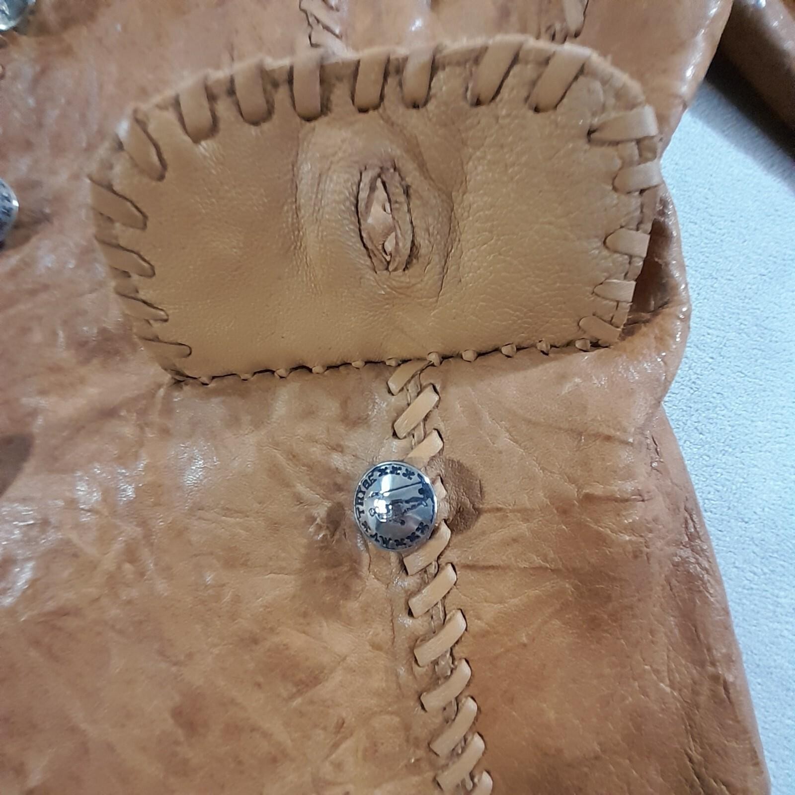 My Tribe Jacket Orange Thick Leather Whipstitch Lined Metal Button Closure USA