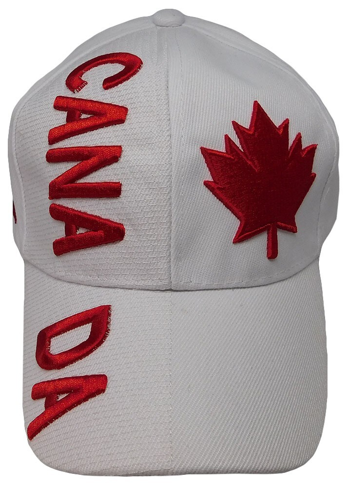 Canada Canadian Maple Leaf Country Letters Flag White Hat Cap 3D embroidered