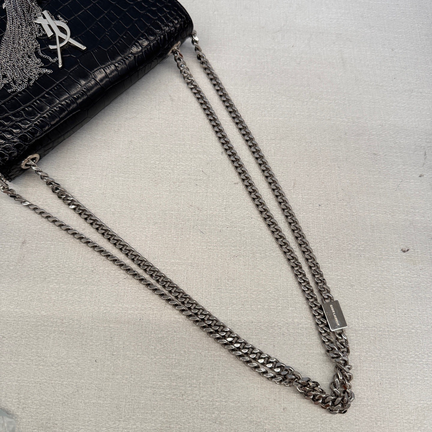 Saint Laurent Kate Small Black Croc Embossed Cowhide Crossbody Bag US Ship