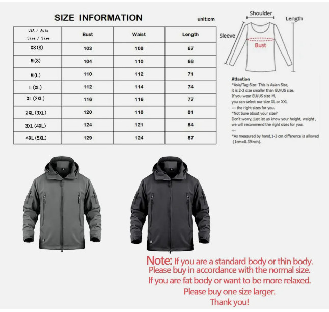 Waterproof Tactical Jacket Mens Military Work Soft Shell Coat Windbreaker Jacket