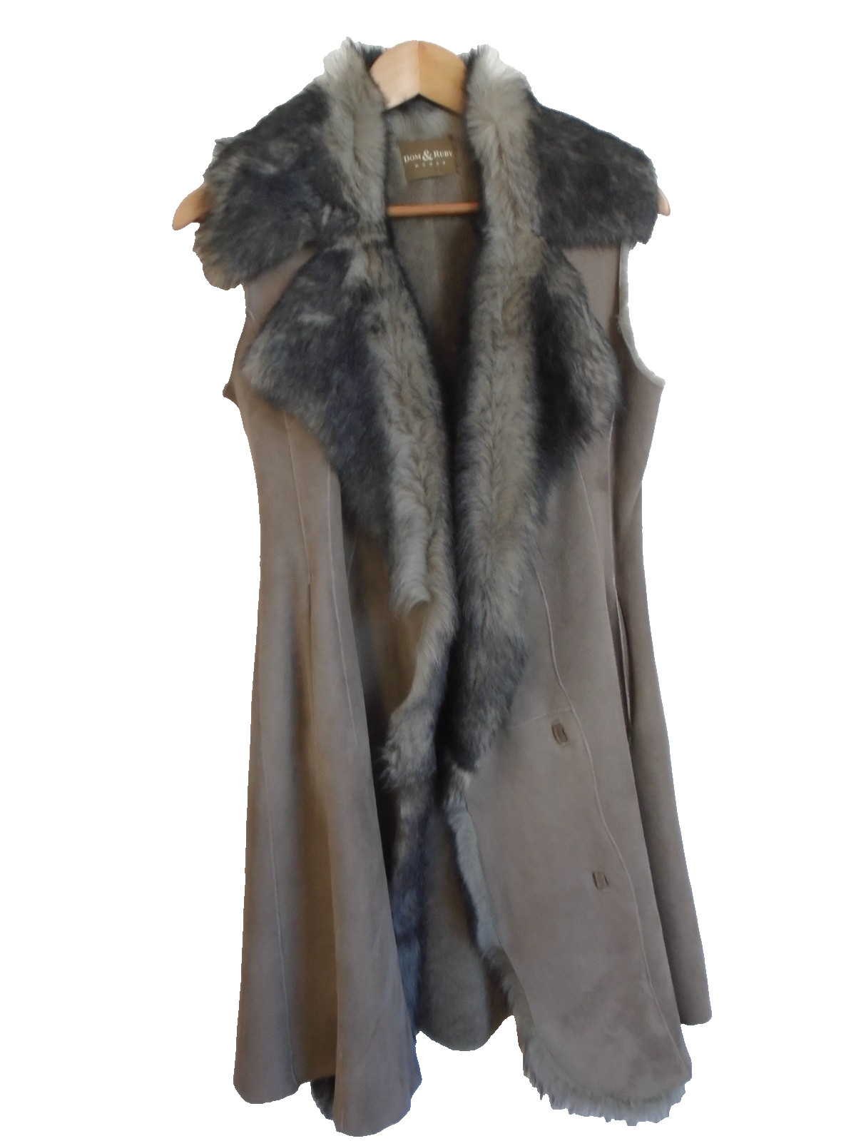 Dom & Ruby Genuine Sheepskin Suede Grey Gilet with Faux Fur Trim SIZE 10