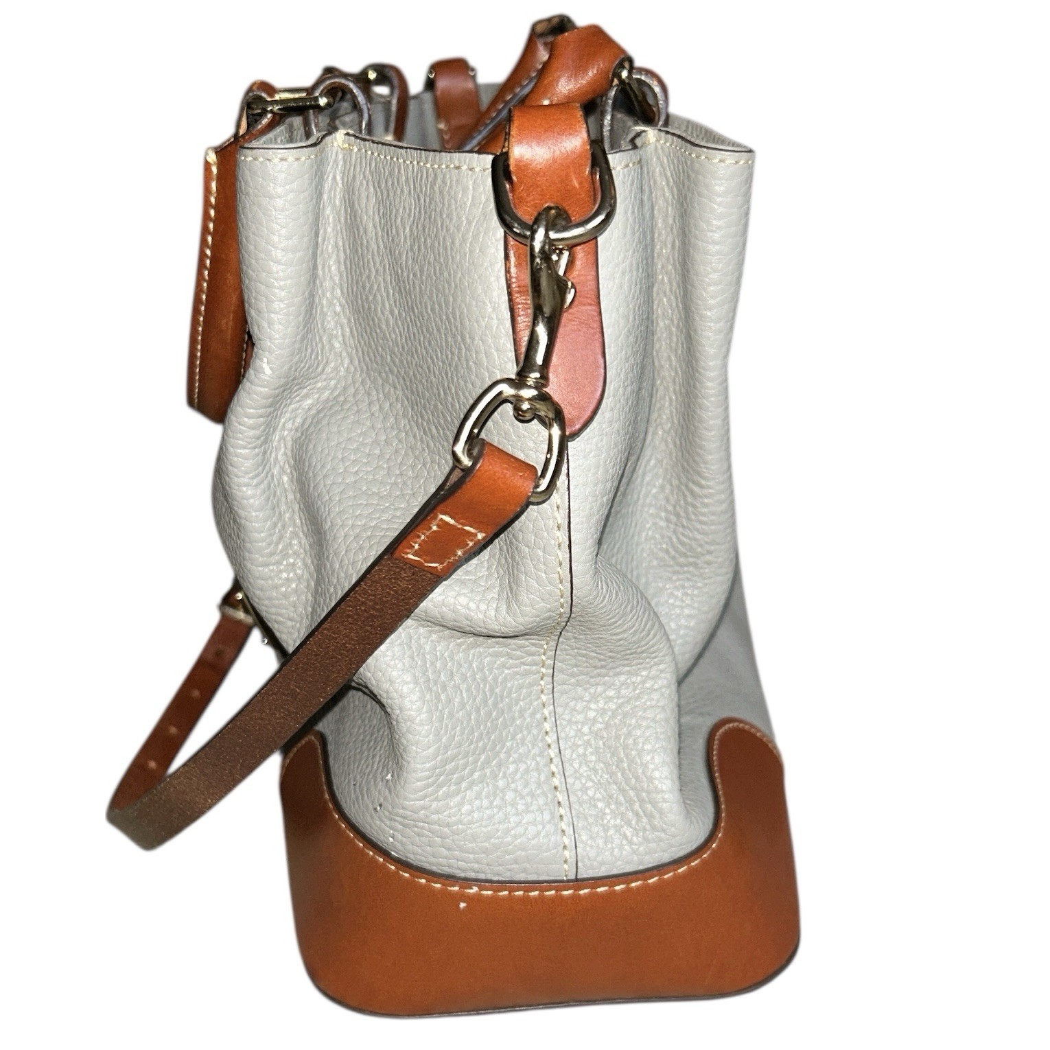 Dooney & Bourke Brenna Gray & Brown Pebble All Weather Leather Satchel Bag
