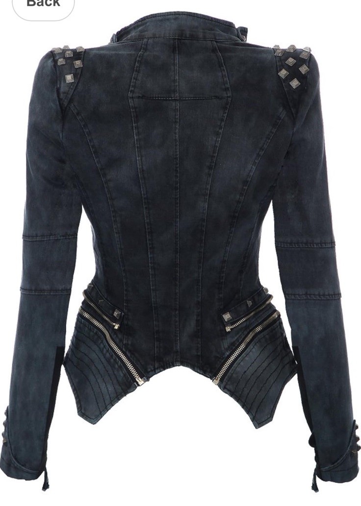 Jacket Womans Studded Riveted Denim Moto Cyber Punk Rock Steampunk M? Zipper S ?