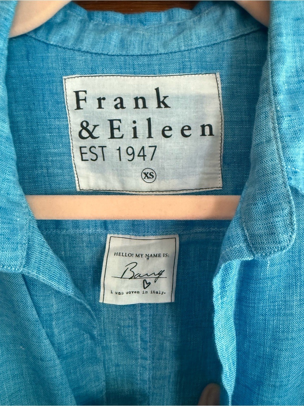 FRANK & EILEEN 100% Linen Bright Blue Turquoise Button Down Barry Shirt Beachy