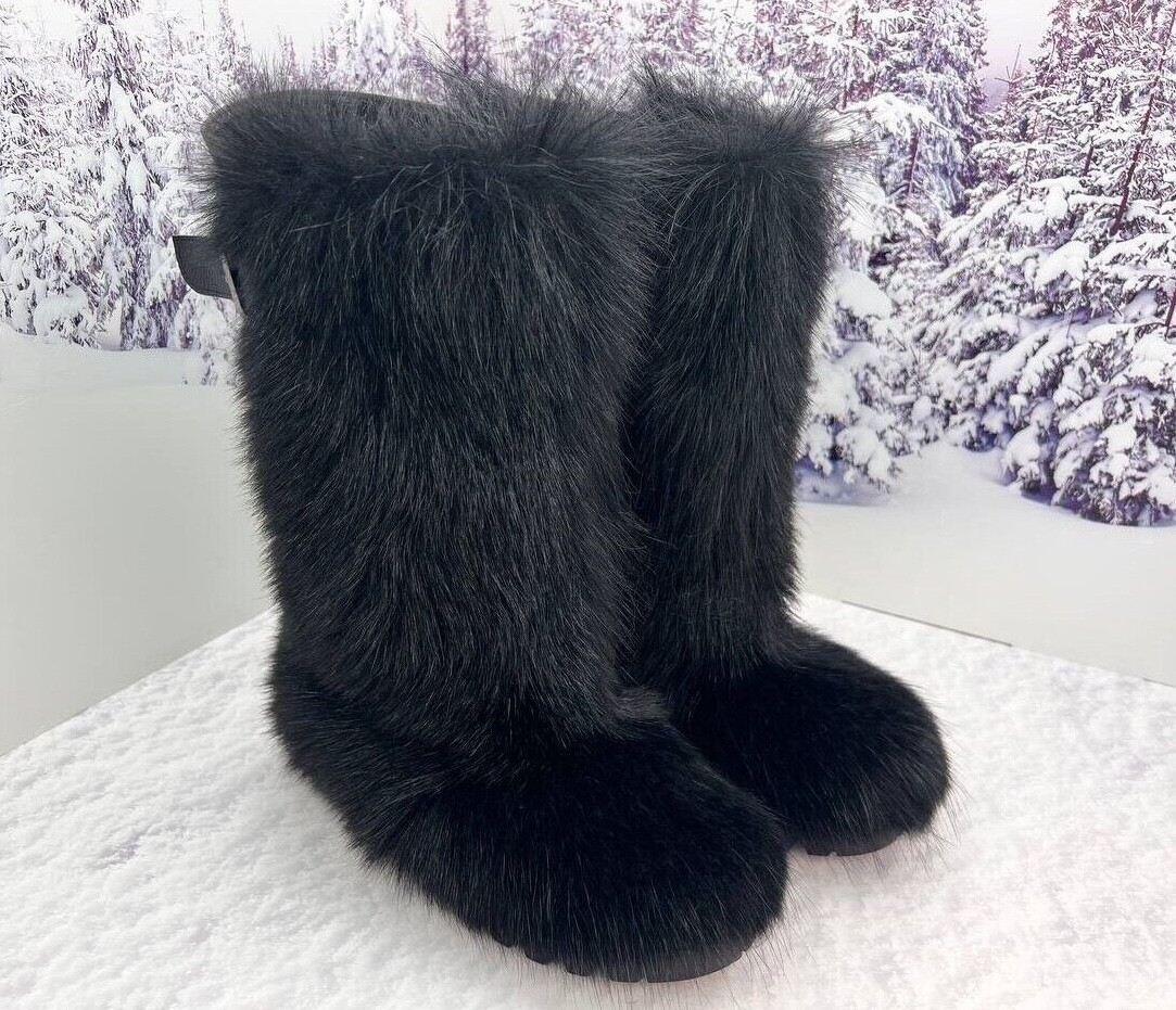 Black winter snow boots for men goat fur Viking boots Mens Big Sizes Hunting
