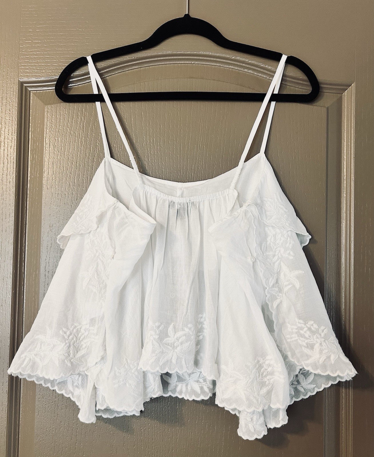 J.Crew XL White Embroidered Tiered Cami Tank Top Cotton Boho Adjustable Straps