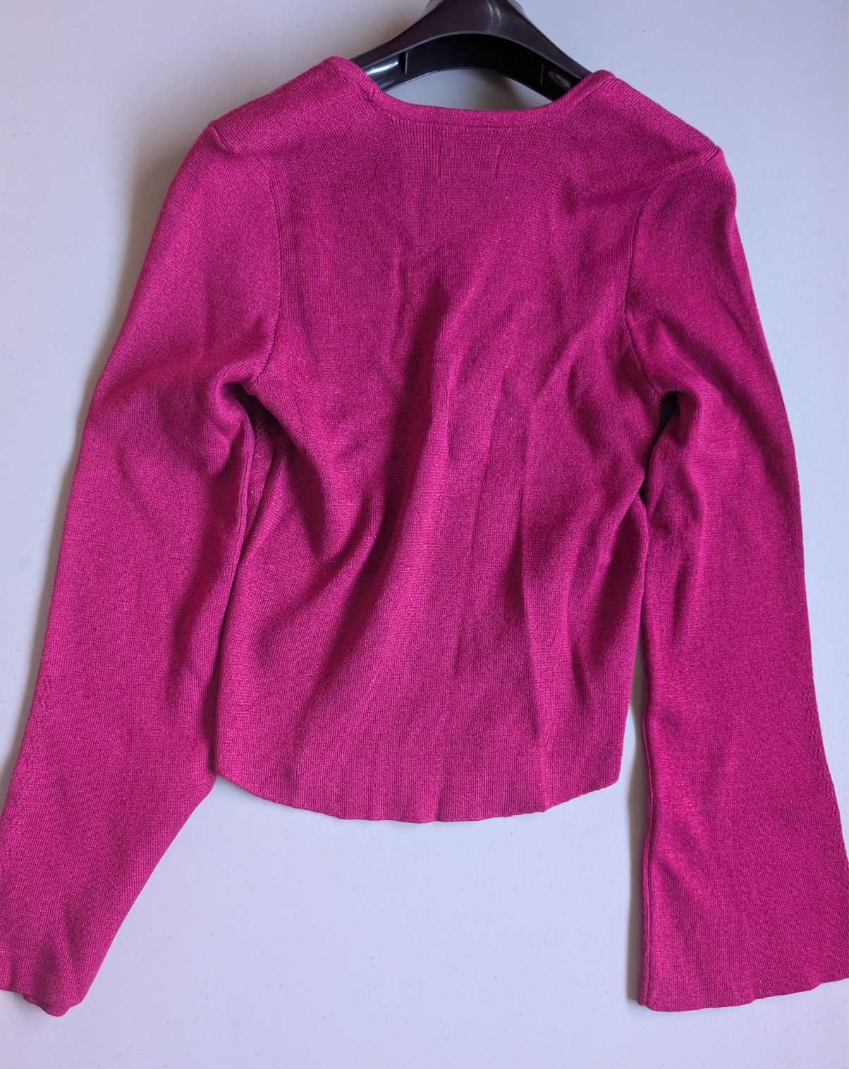 NWT Anthropologie Maeve Square-Neck Bell-Sleeve Sweater Size M Raspberry #B1409