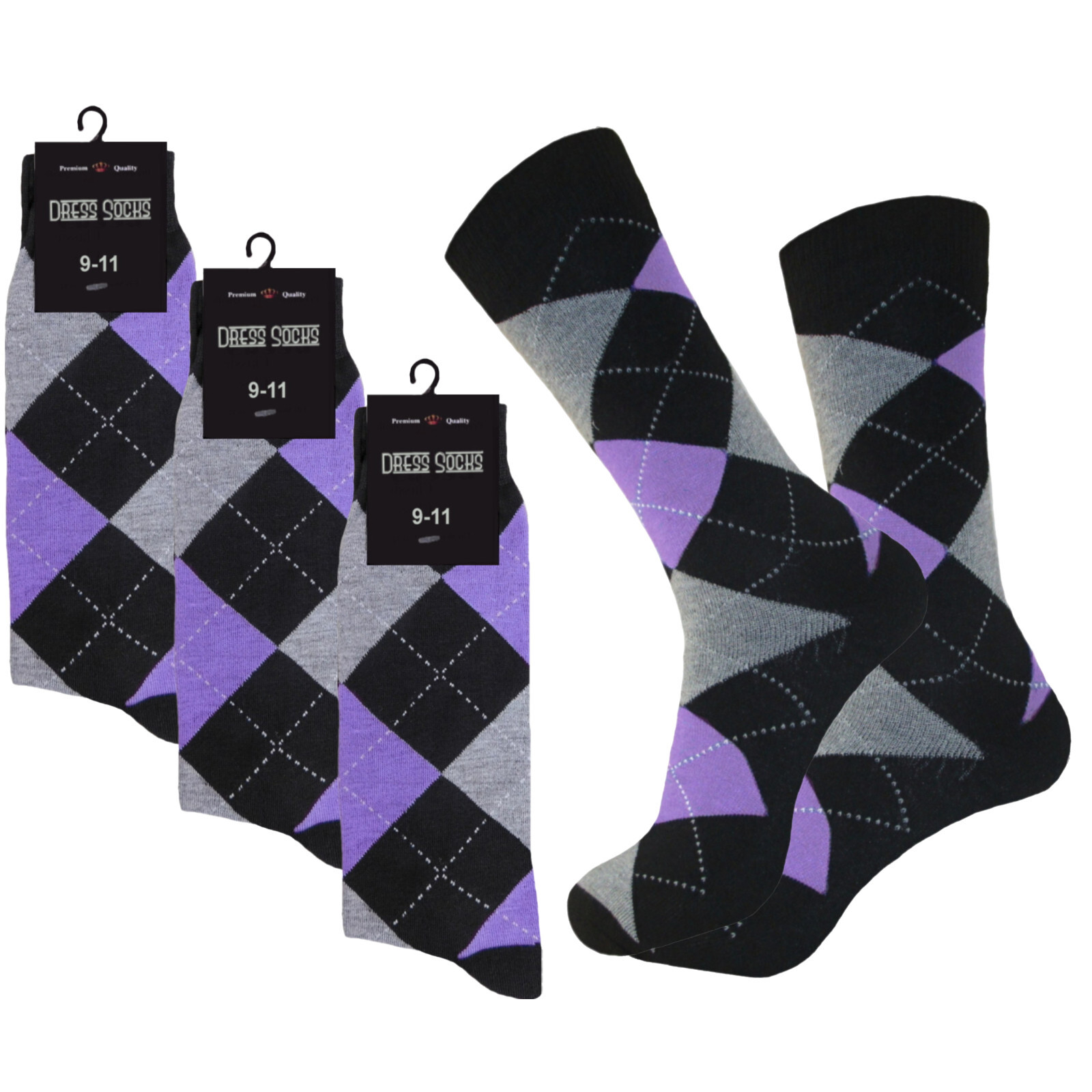 1-3 Pair DIAMOND ARGYLE Pink Purple Red Ladies COTTON Dress Socks 9-11