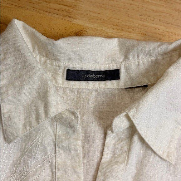 Linen Embroidered Button Down Coastal Grandma Quiet Luxury Vacation Old Money L