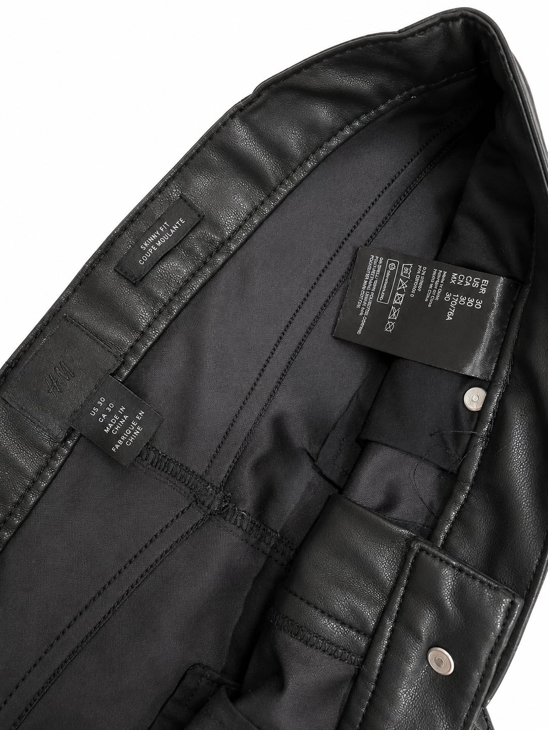 H&M Skinny Fit Faux Leather Pants Black Size 30