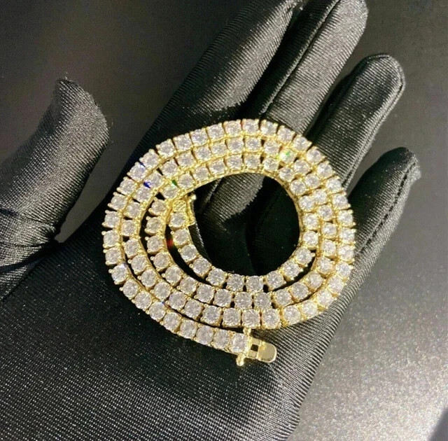 4MM 18″ In 20Ct Solid Round Cut Diamond Tennis Necklace 14K Yellow Gold Finish