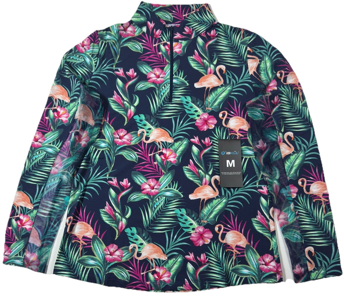 NWT IBKUL Golf Active 1/4 Zip Top Shirt M L XL Navy Tropical Long sleeve C7