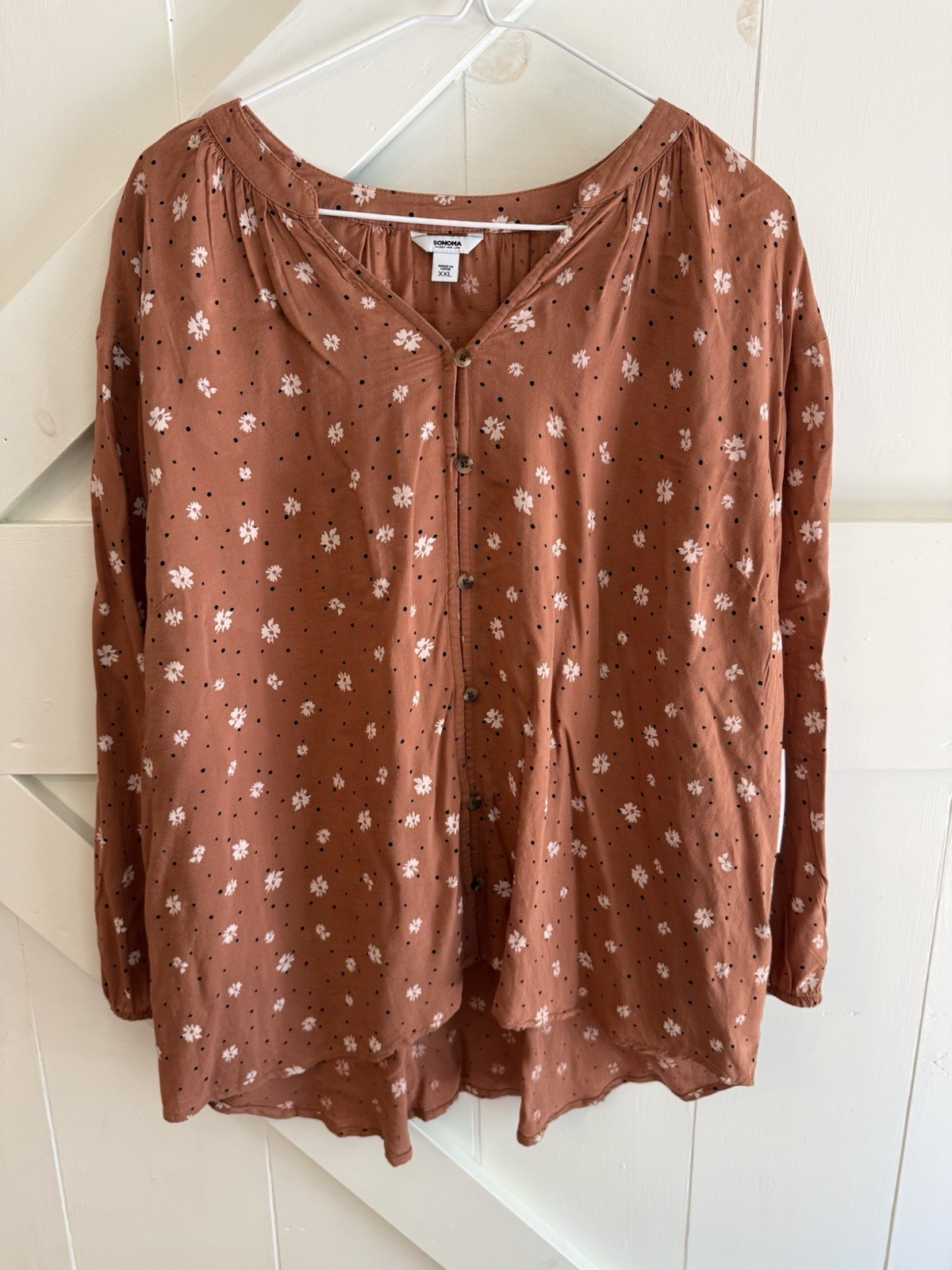 NWT Sonoma Goods for Life XXL Floral Button Front Blouse Rust Brown Boho Top