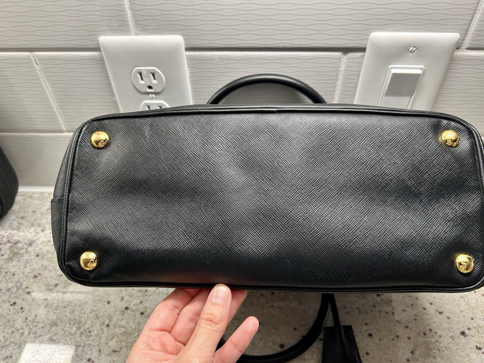PRADA Black Galleria Saffiano Leather Top Handle Bag w/ Adjustable Strap, Gold