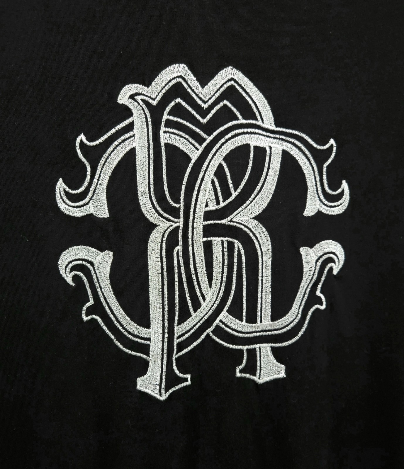 Roberto Cavalli Women Embroidered Monogram Logo Stretch Cotton Black Tee S/M