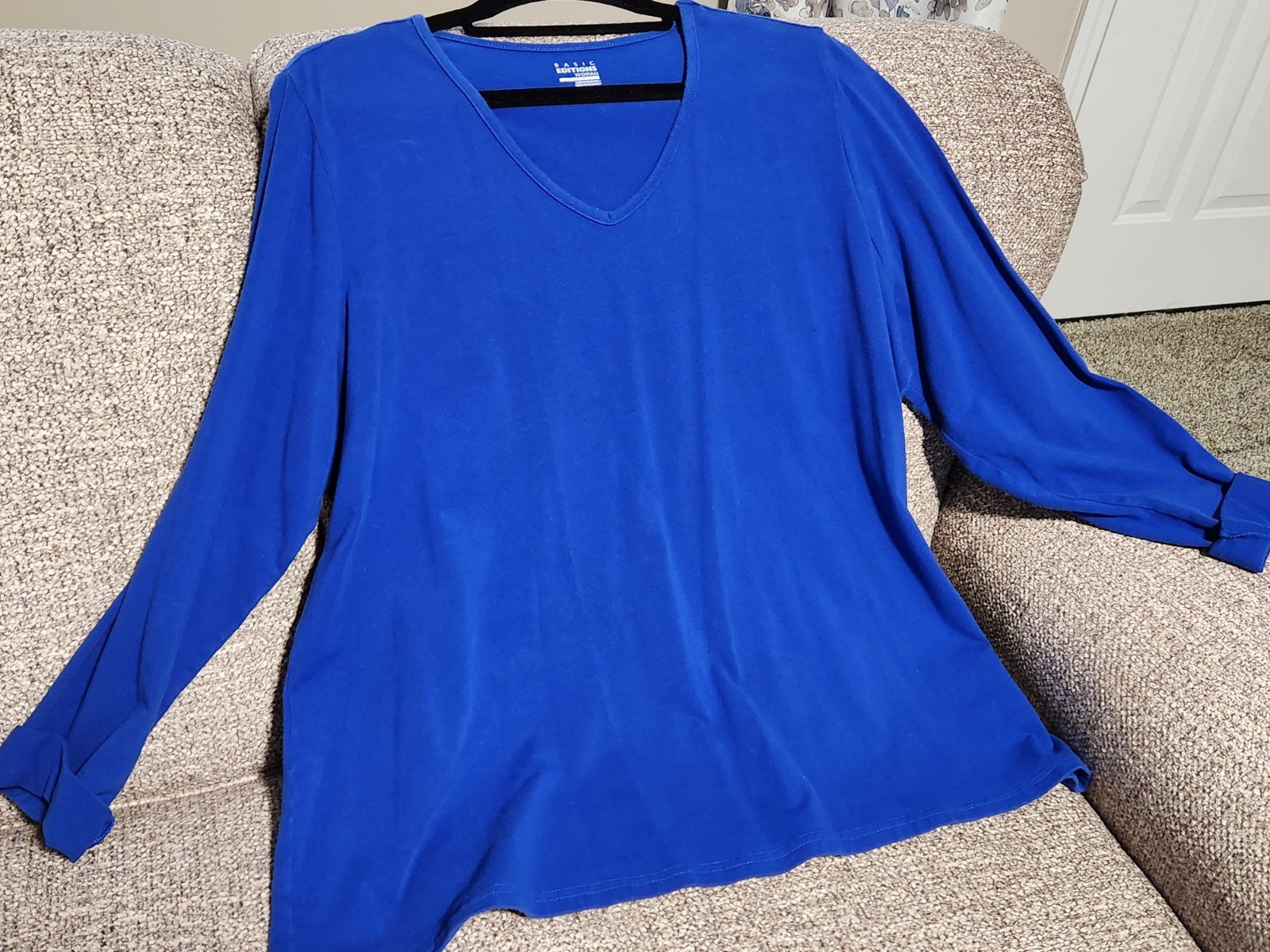 Basic Editions Womens Shirt Y2K Royal Blue Vneck Tshirt Kmart Blouse Size 2X