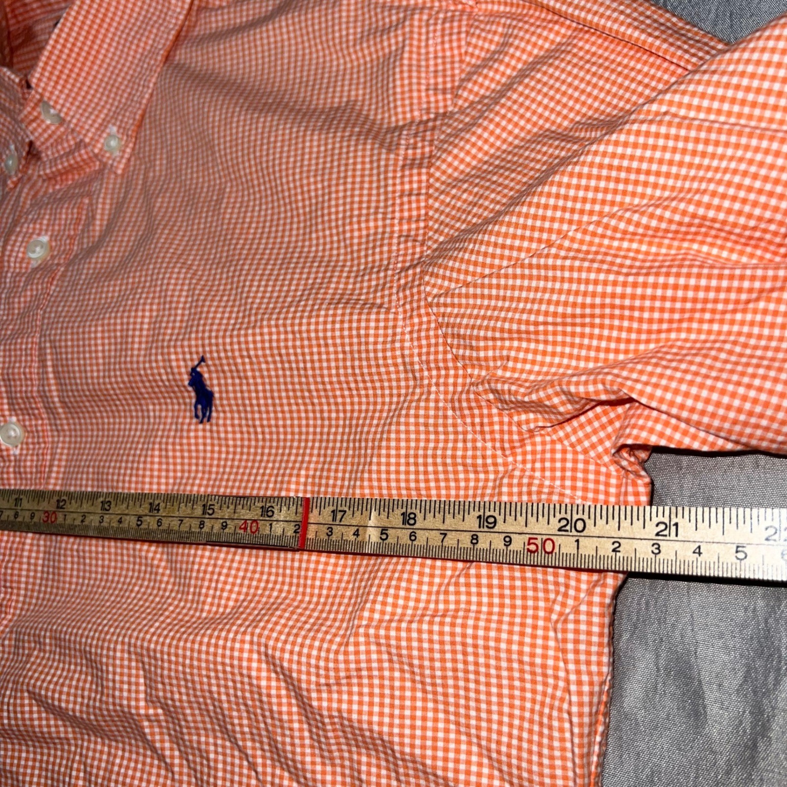 Ralph Lauren Mens Gingham Button Down Shirt Orange White Cotton Small RN41381