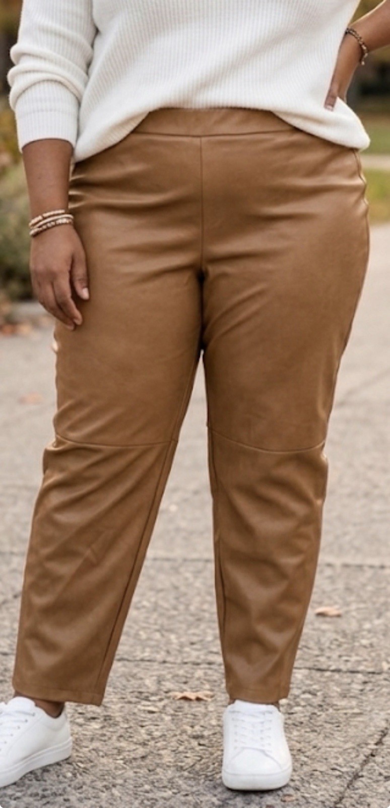 Women’s Camel Faux Leather Leggings Pants Stretch Elastic Waist Plus Size