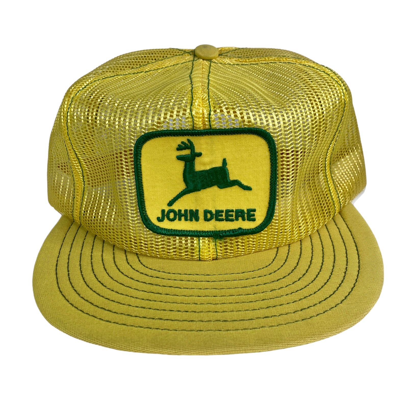 Vtg John Deere Trucker Snapback Patch Hat Cap USA Louisville Mfg Co Yellow 80s