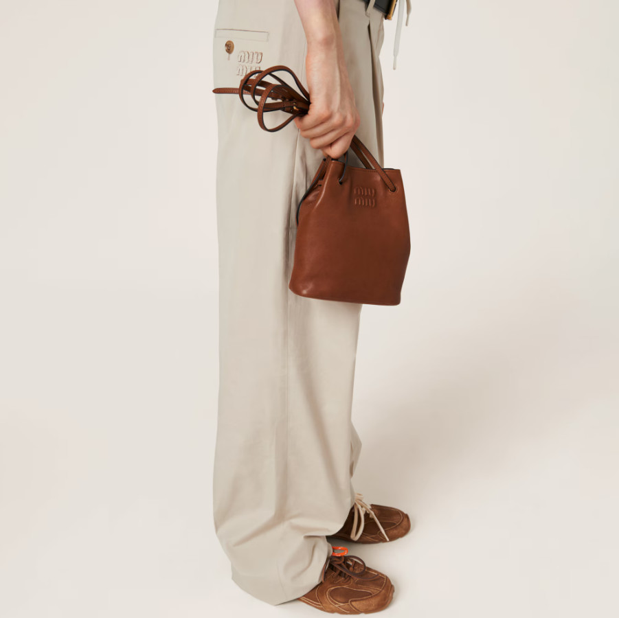 Miu Miu Mini Bucket Bag Brown Nappa Leather Crossbody NWT Italy
