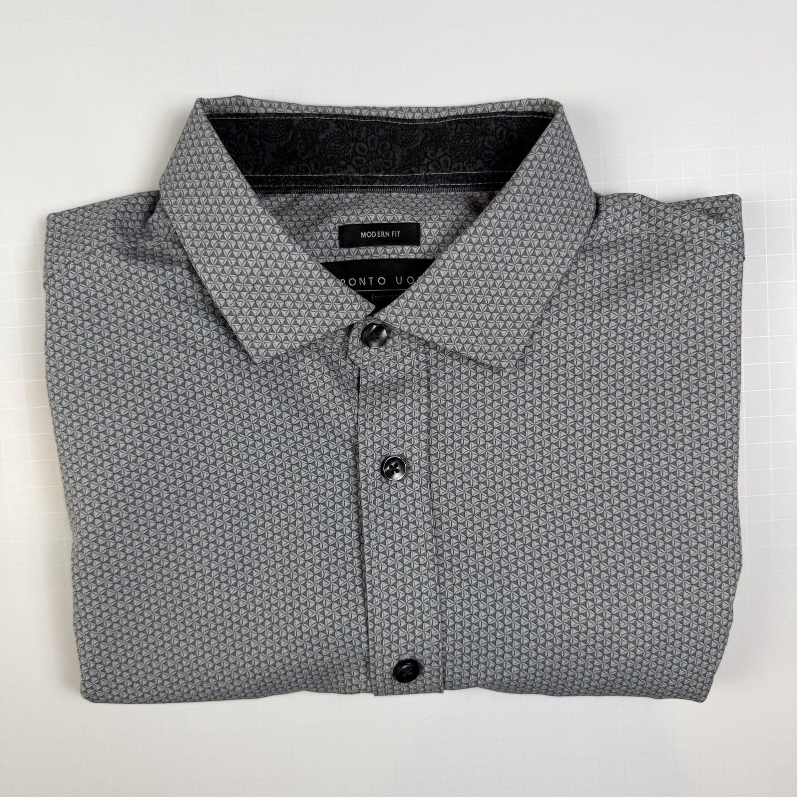 Pronto Uomo Mens Dress Shirt Modern Fit Large Gray Geometric pattern Button-Up