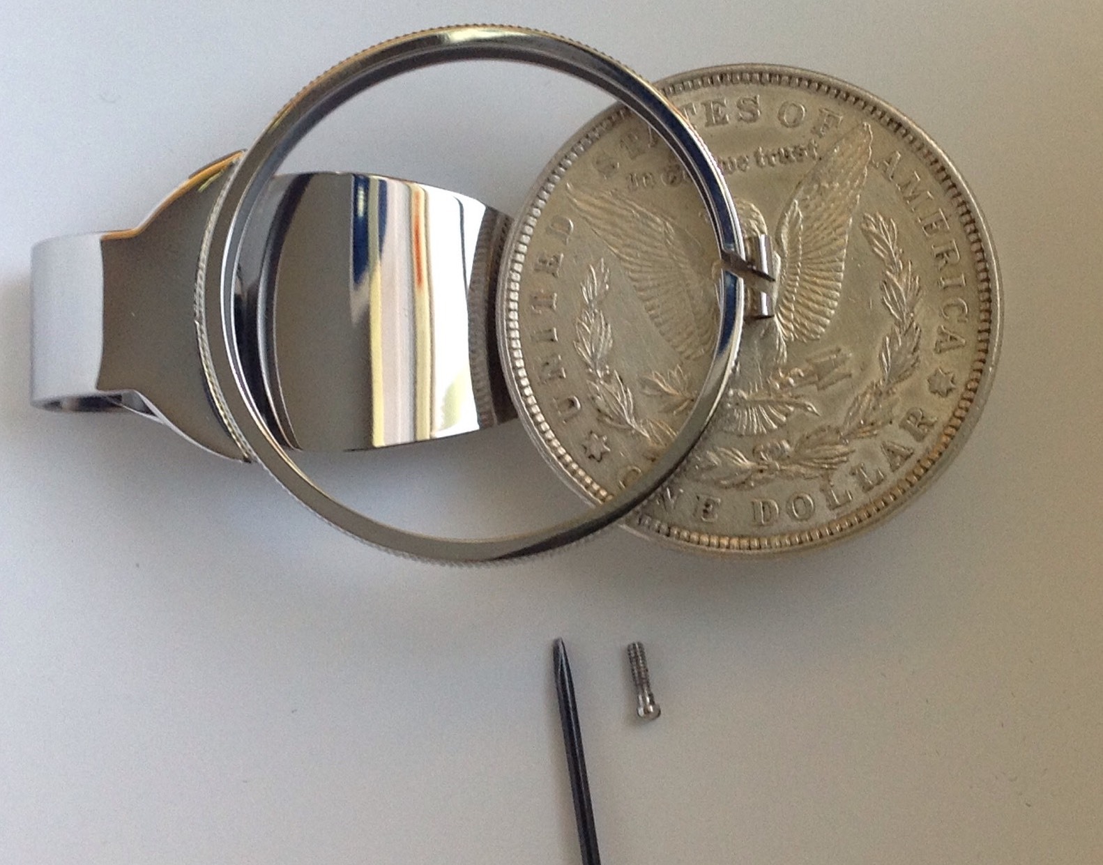 Silver Dollar Size Money Clip Stainless Coin Holder Bezel Morgan Peace Liberty ✅