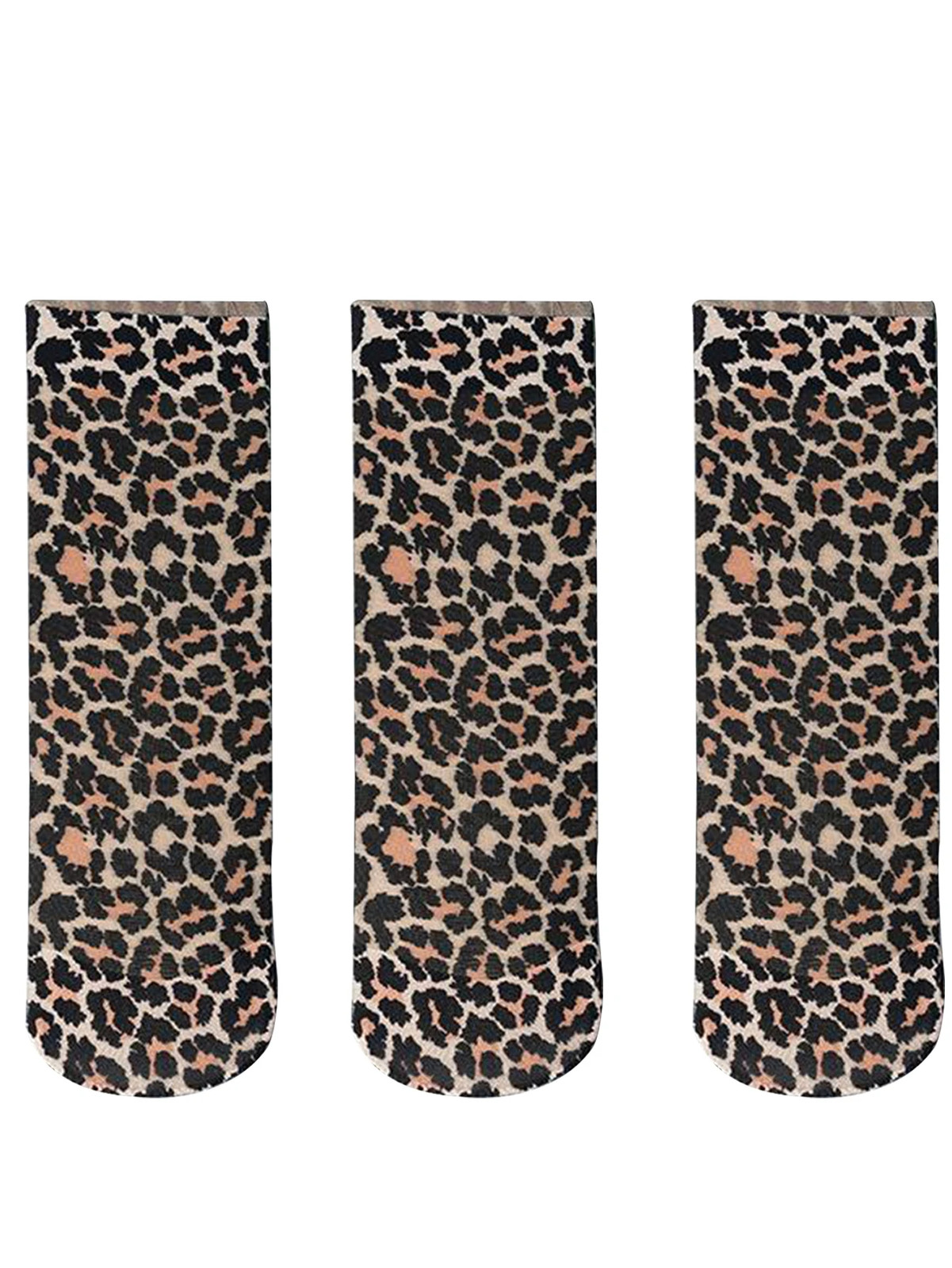 3 Pairs Leopard Large Flower Print Short Socks Stocking High Elastic Comfortable