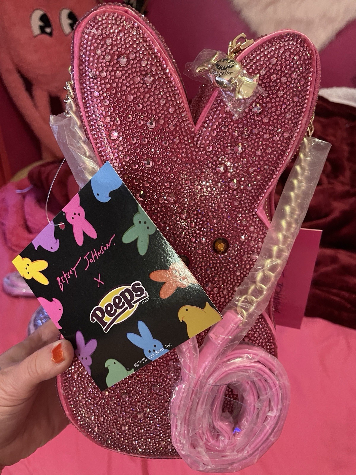 Betsey Johnson x Peeps Pink Rhinestone Bunny Shaped Crossbody Bag