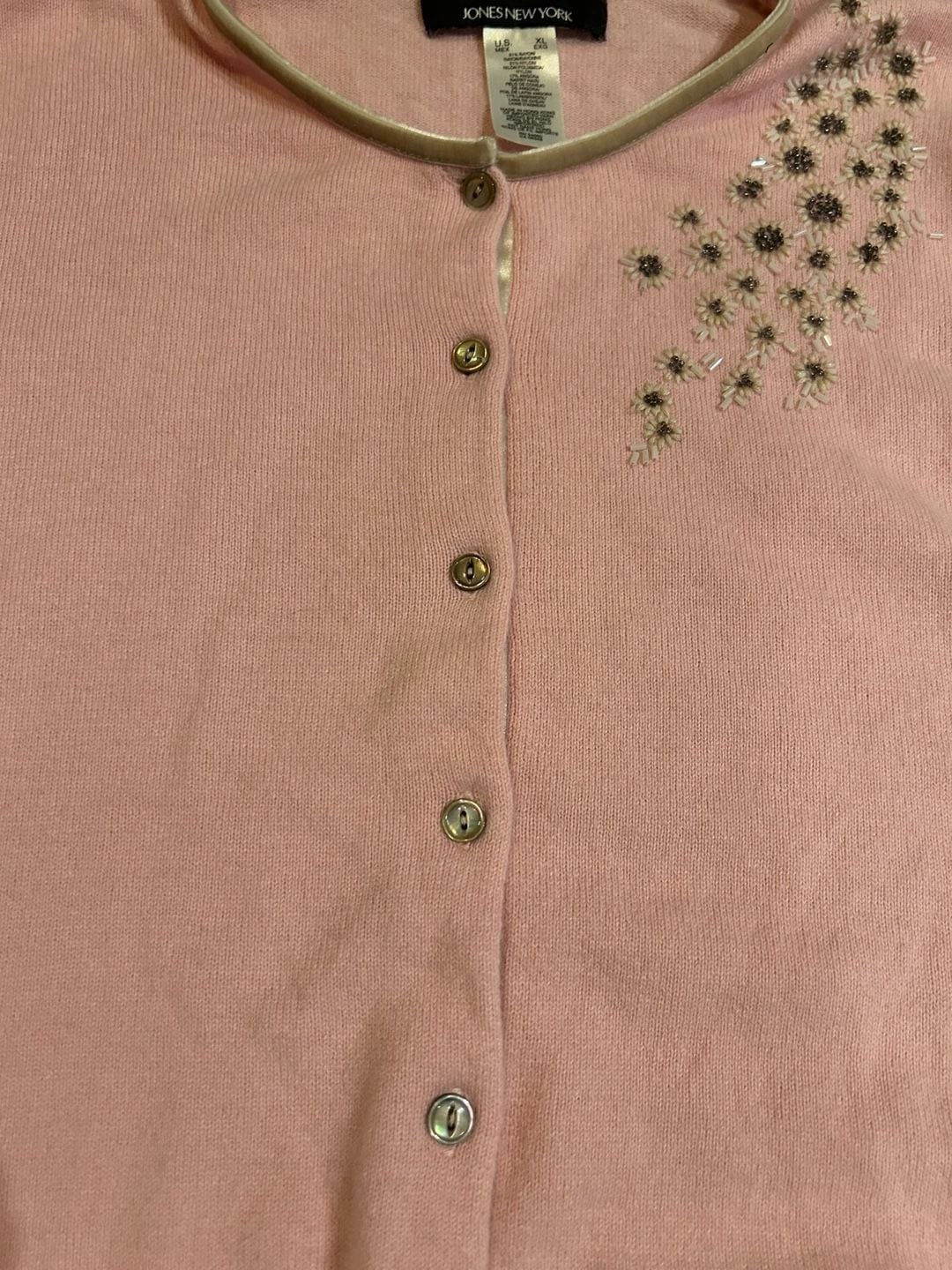 Jones New York Women’s Pink Beaded Twin Set Cardigan and Shell Size XL