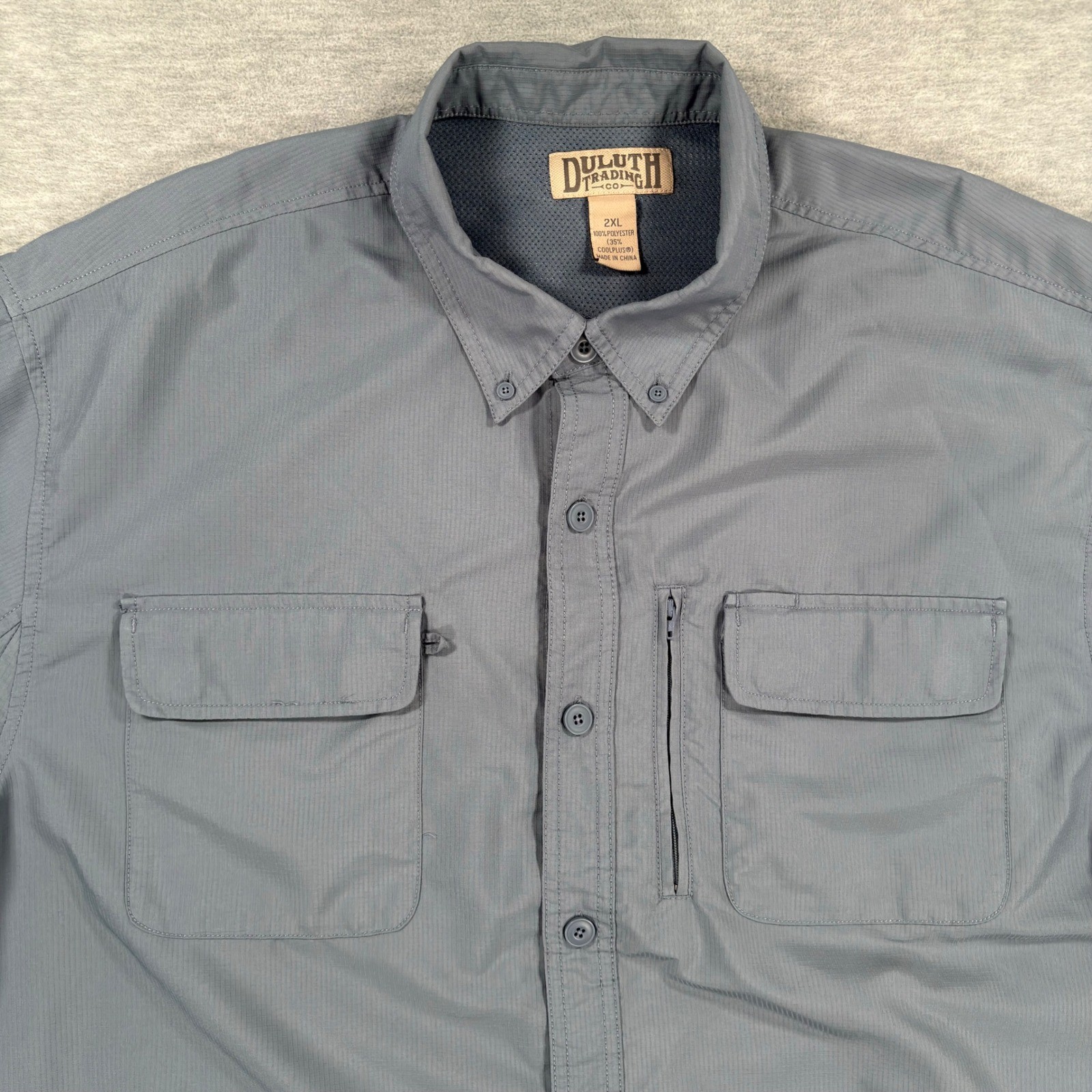 Duluth Trading Co Mens 2XL Gray CoolPlus Short Sleeve Ventilated Fishing Shirt
