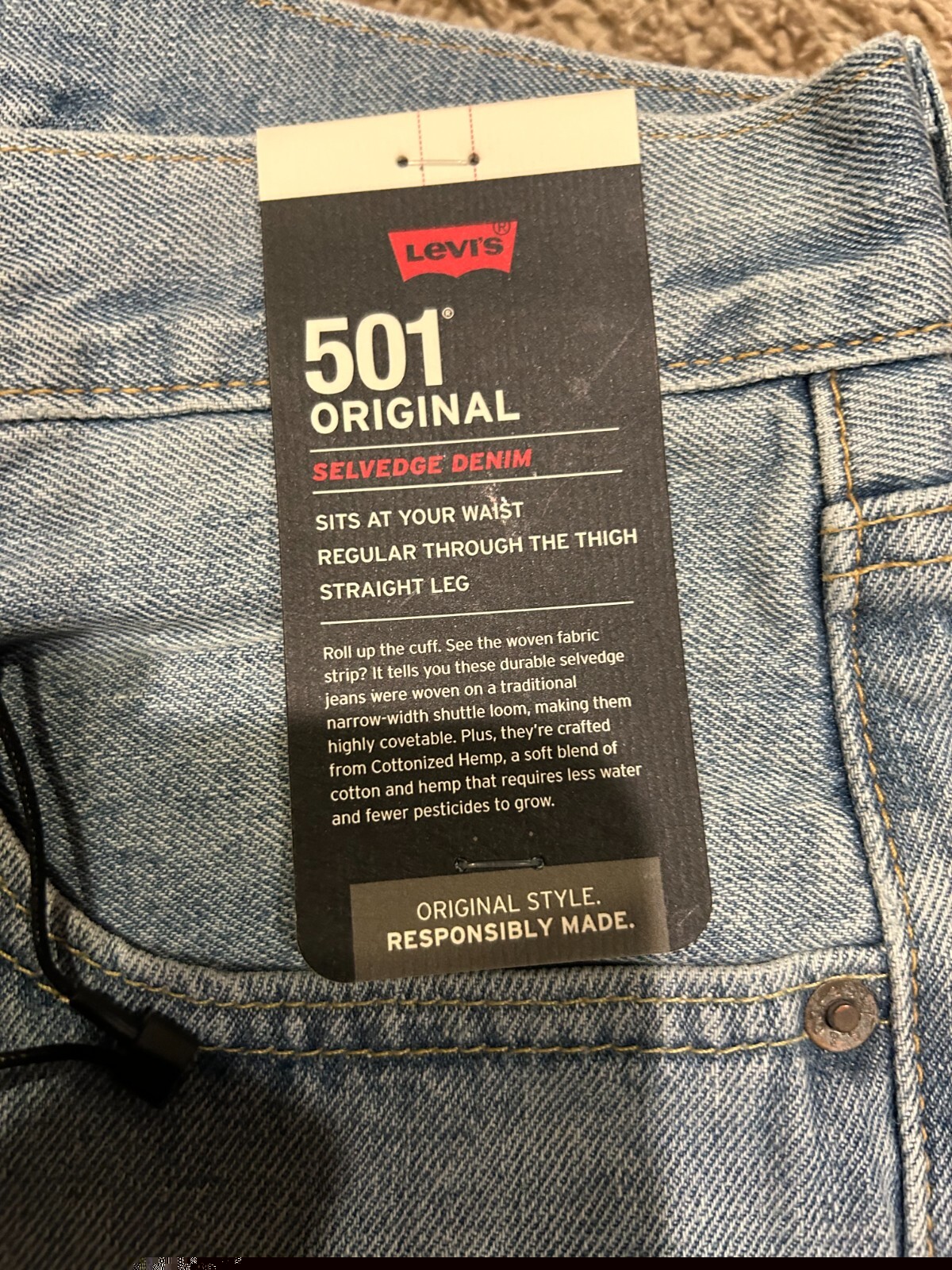 Levi’s Premium 501 Original Fit Selvedge Jeans Blue Men’s Size NWT RT$148 3600