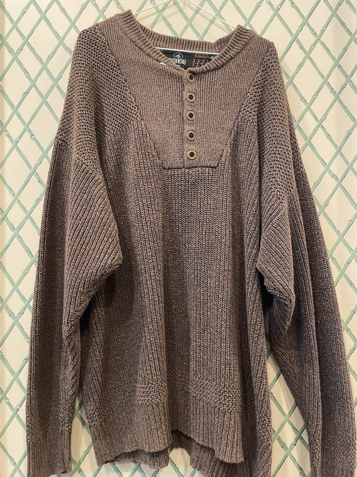 Red Head Brand Co Pullover Henley Sweater Mens Size Large Green Knit Long Sleeve