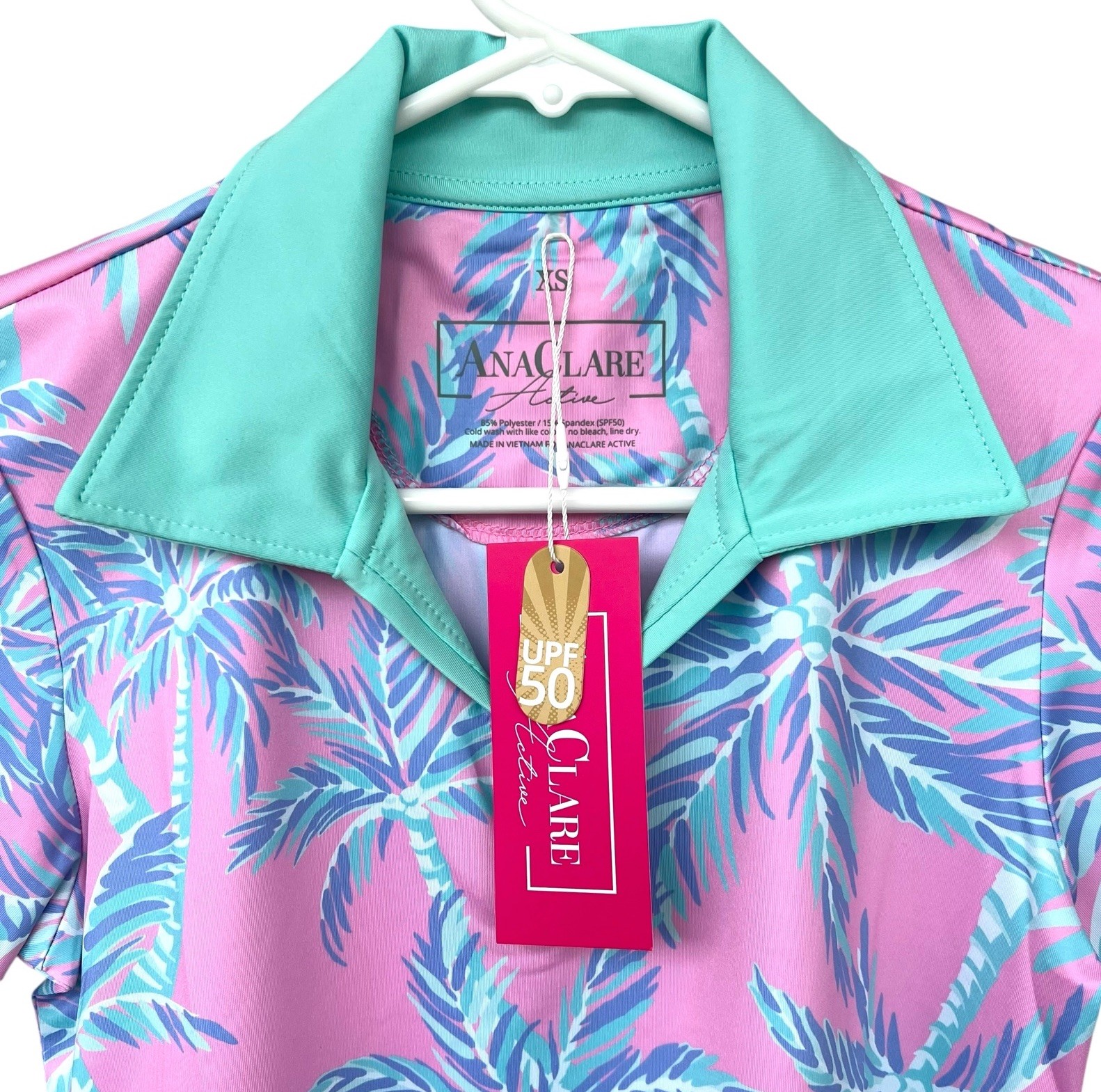 Ana Clare Active UPF 50 Women’s Golf Tennis Polo Palm Tree Print Size Ext. Small