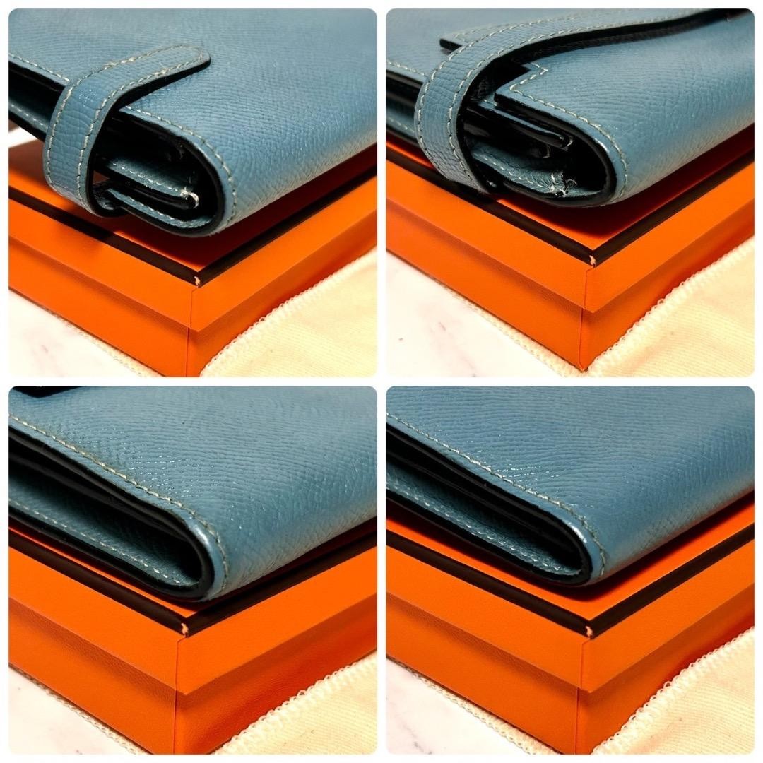 HERMES Paris Kelly Long Wallet Blue Silver Veau Epsom Leather Japan Authentic
