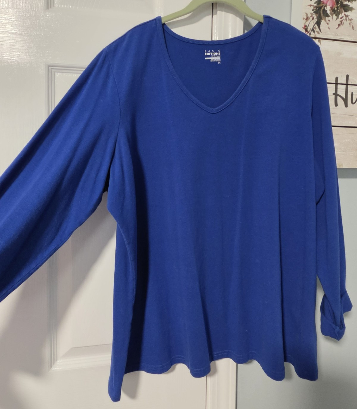 Basic Editions Womens Shirt Y2K Royal Blue Vneck Tshirt Kmart Blouse Size 2X