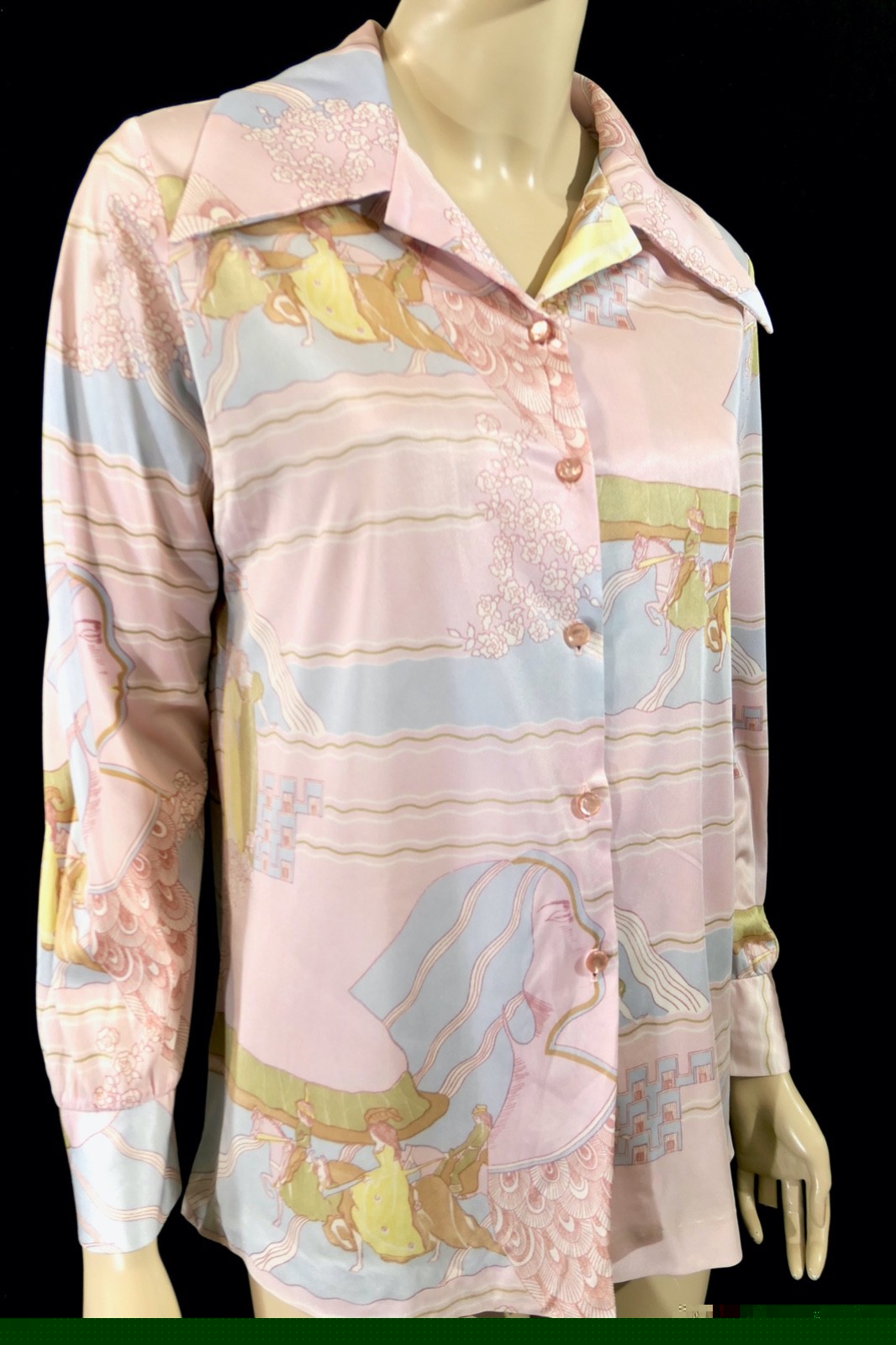 Vintage Mod Novelty Fantasy Midieval Deco Pop Art Womens Shirt Pastel Pink L M/L