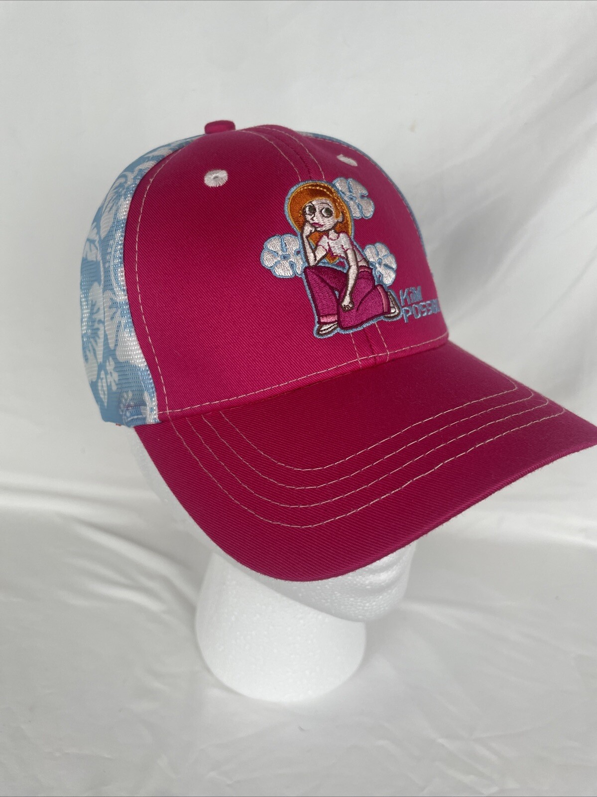 Disney Kim Possible Adjustable Ball Cap Hat Pink Blue White Hibiscus MD/LG