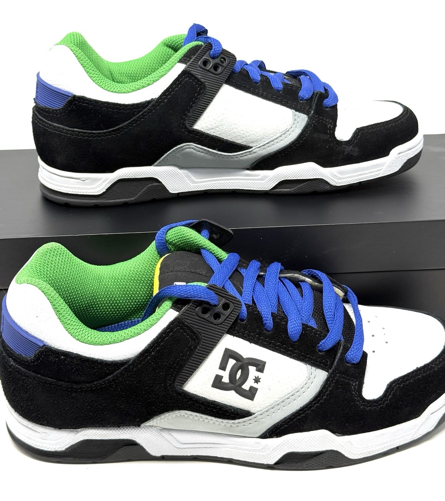 DC Shoes Flawless Black White Green Leathe Skateboarding Sneakers Mens Sz 7 Rare