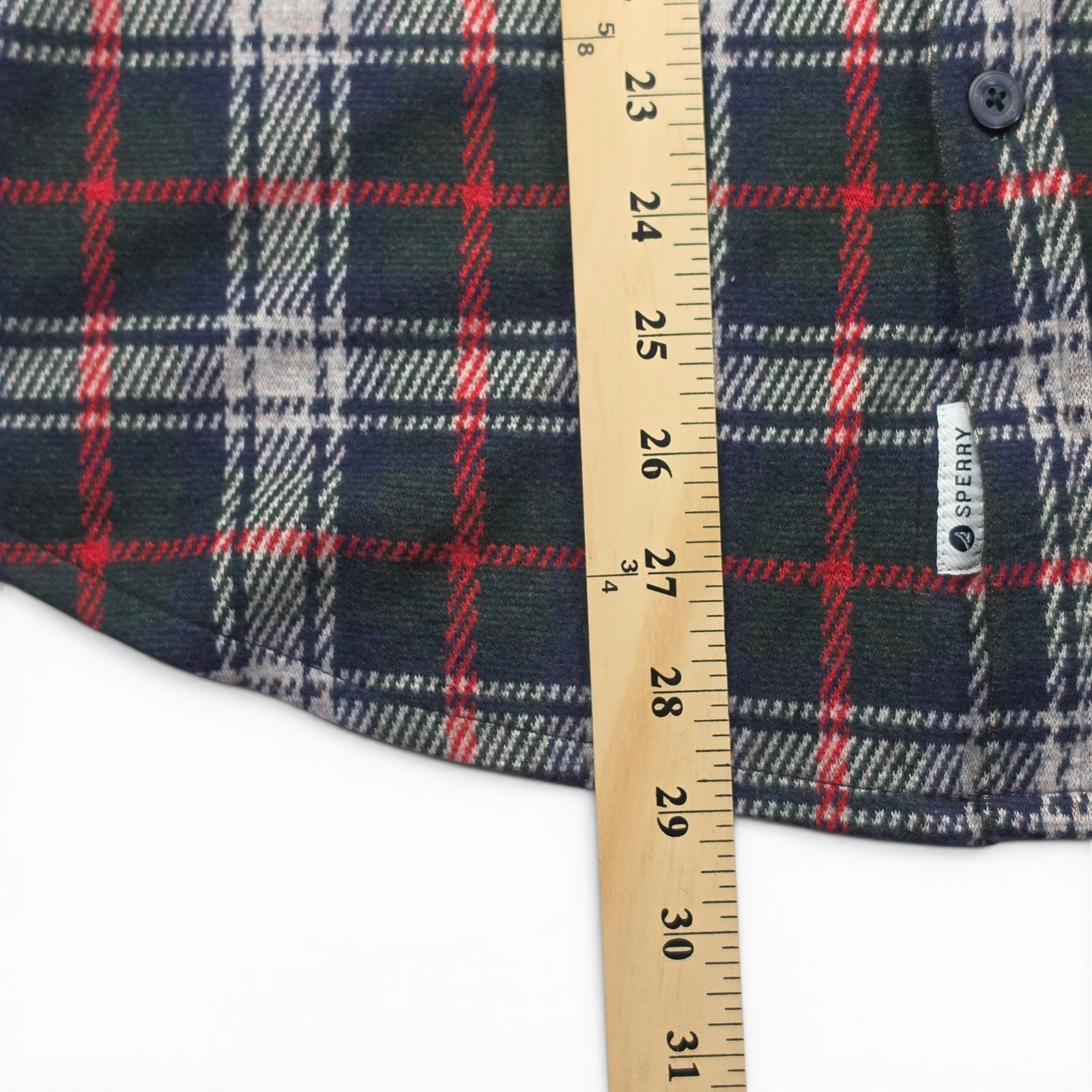 Sperry Plaid Flannel Shirt Men’s M Green Red Button Front 2 Pocket Stretch